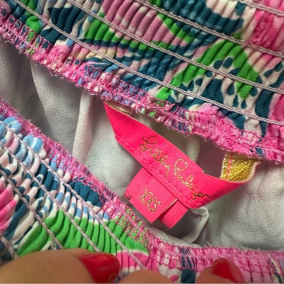 Lilly Pulitzer Maddlyn dress Pink Blue wide neck flare tie waist XXS - Picture 3 of 7
